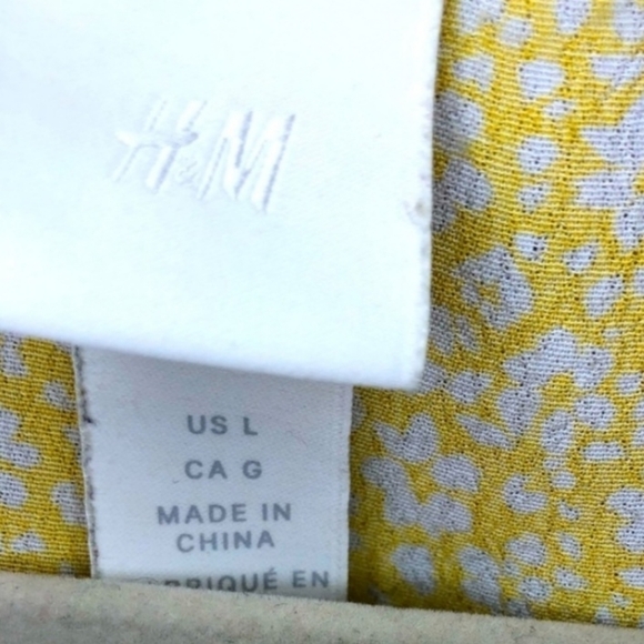 H&M Yellow White Floral Print Short Sleeve Dress Women's Large L Button Up EUV - Picture 5 of 5